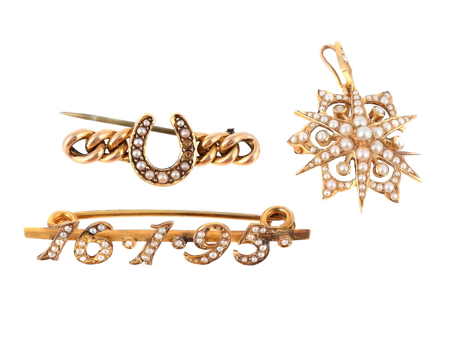 THREE EARLY 20TH CENTURY SEED PEARL SET BROOCHES (1 of 1)