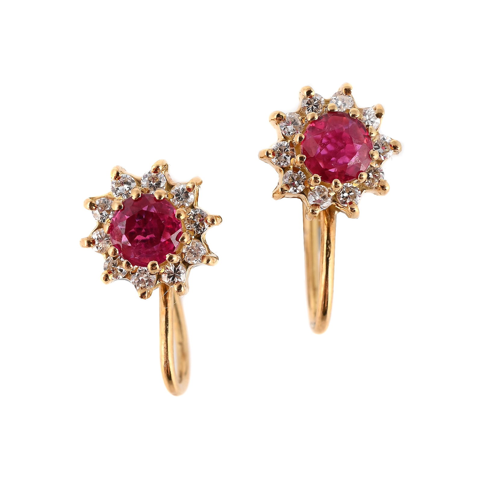 A PAIR OF RUBY AND DIAMOND CLUSTER EARRINGS (1 of 1)