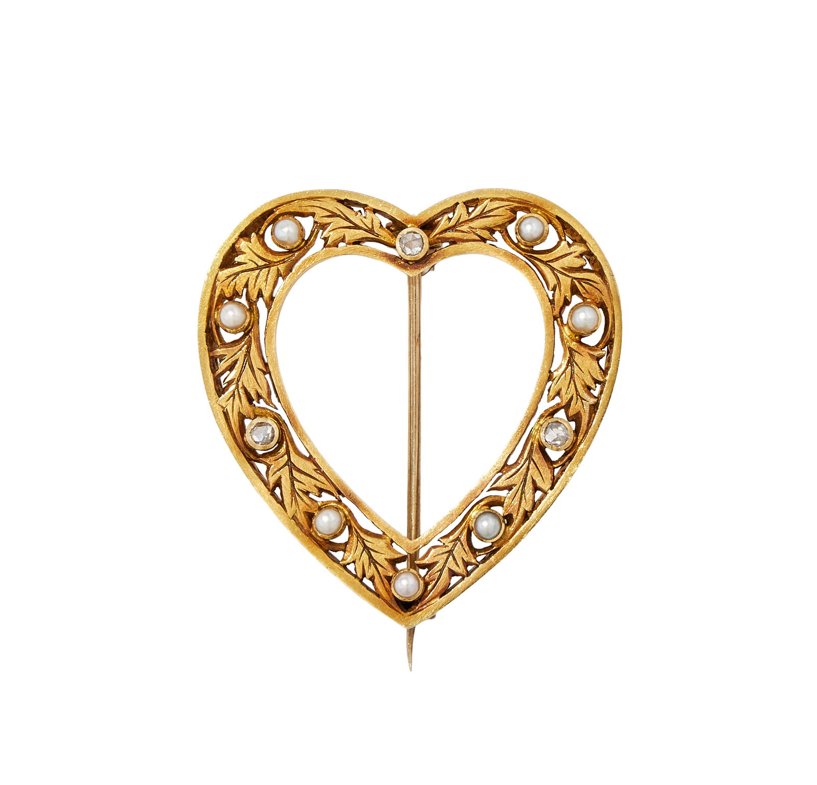 A LATE 19TH CENTURY DIAMOND AND HALF PEARL HEART BROOCH (1 of 2)