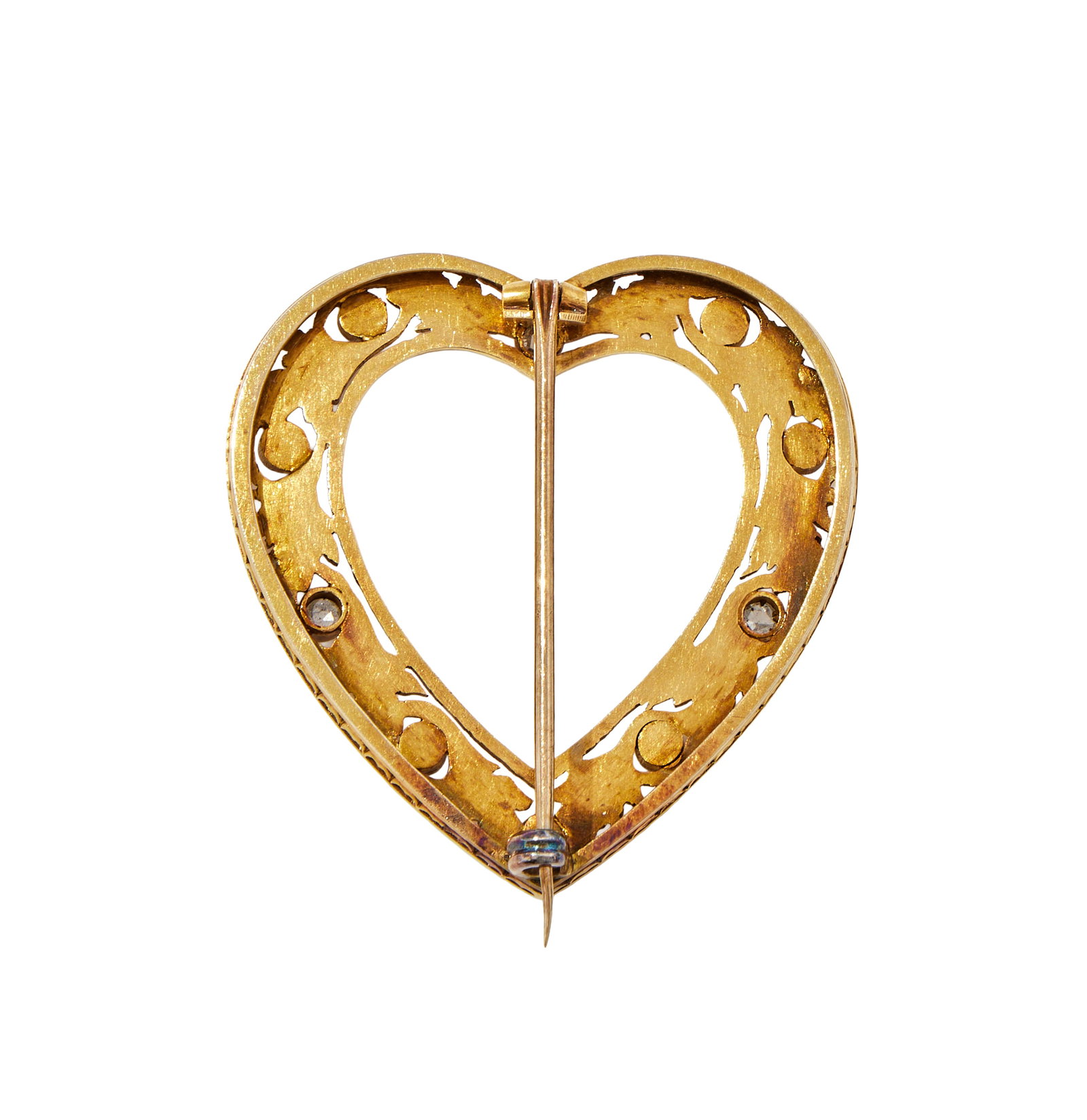 A LATE 19TH CENTURY DIAMOND AND HALF PEARL HEART BROOCH - 2