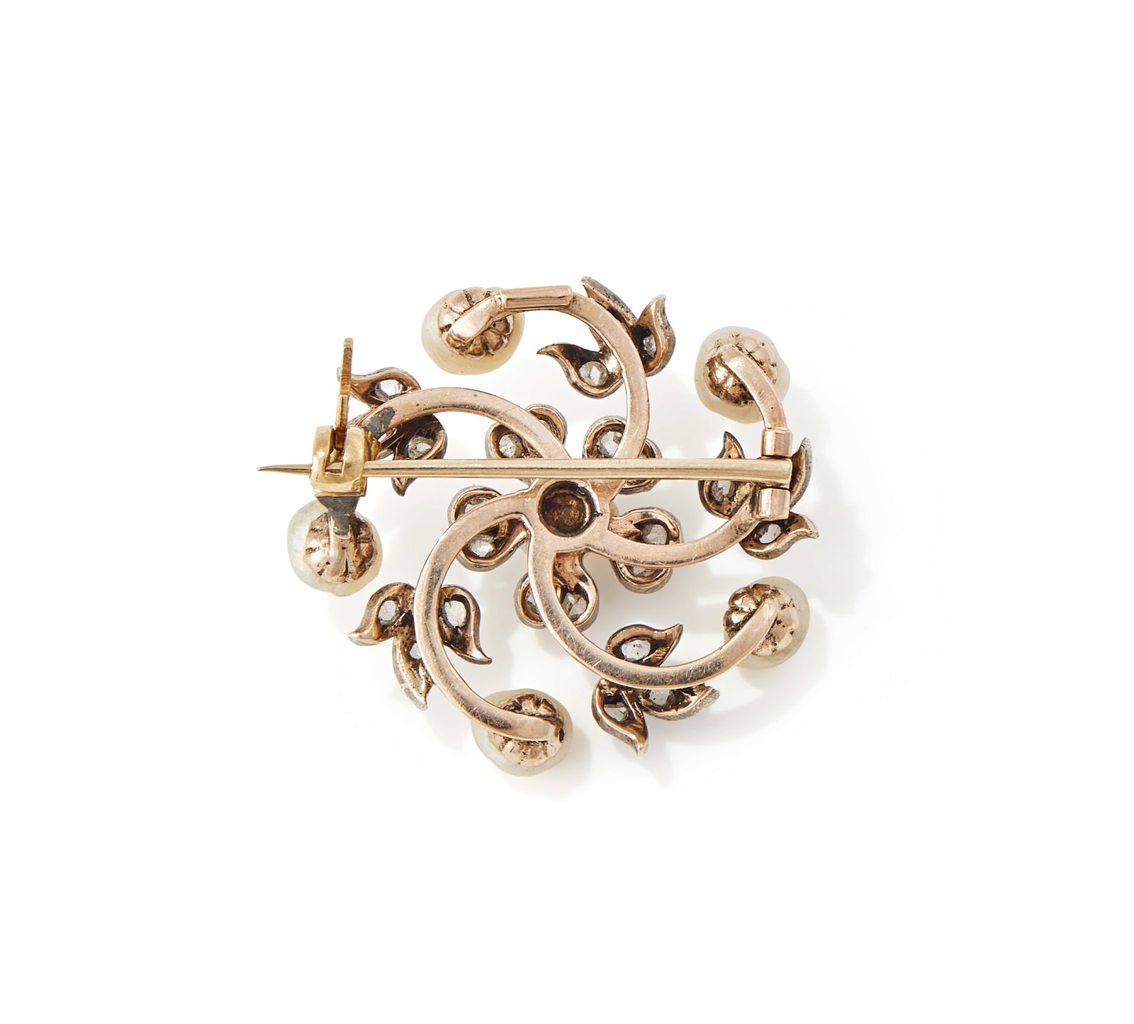 AN EARLY 20TH CENTURY PEARL AND DIAMOND FLORAL BROOCH - 2