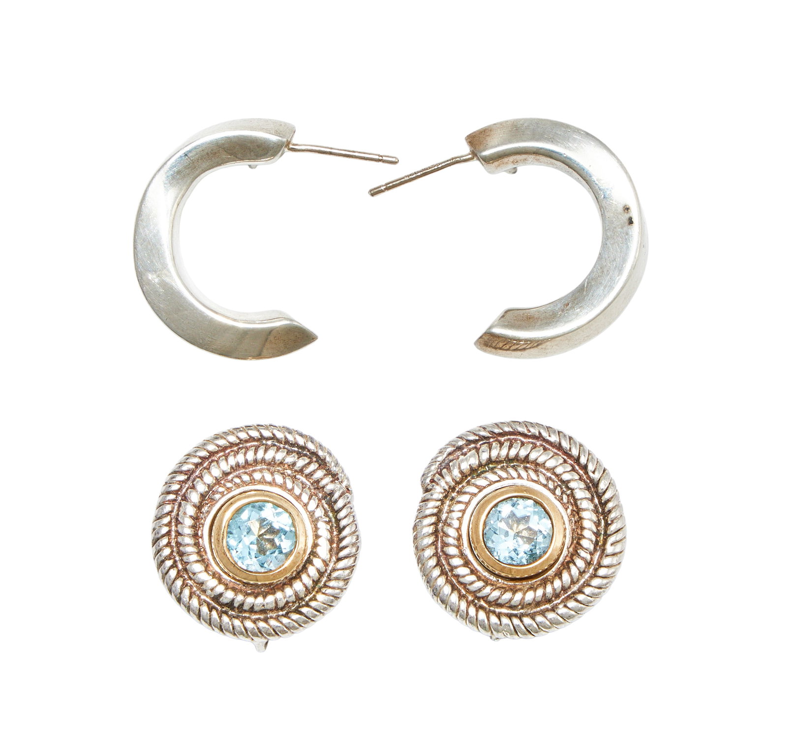 CASSANDRA GOAD, A PAIR OF BLUE TOPAZ EARRINGS, AND TIFFANY & CO., A PAIR OF HOOP EARRINGS - 2