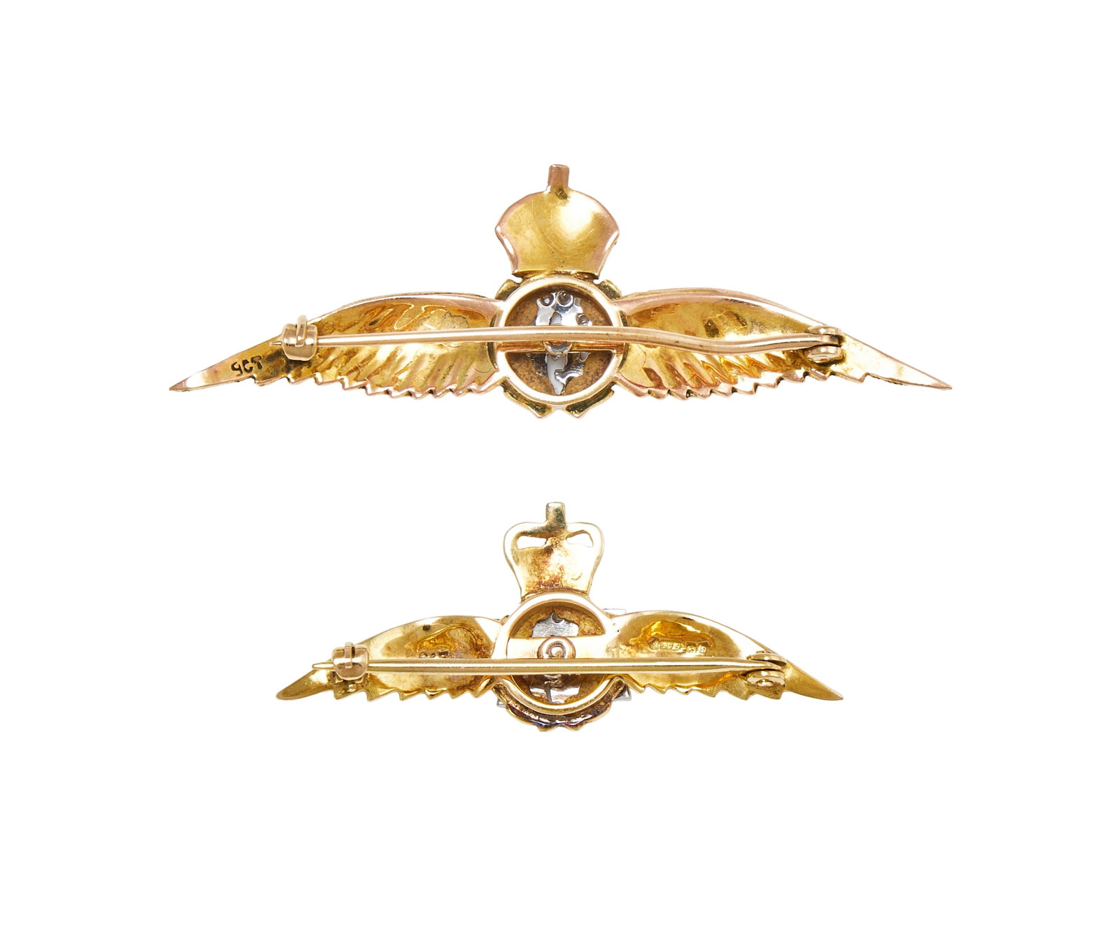 A PAIR OF ENAMEL AND DIAMOND SET RAF SWEETHEART BROOCHES - 2