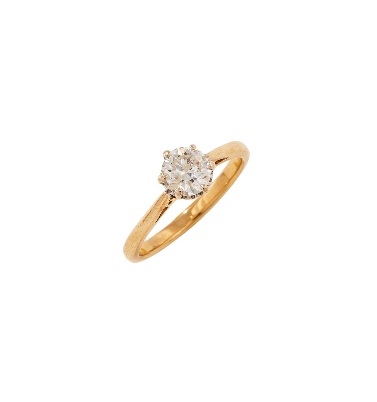 A DIAMOND SINGLE STONE RING: A DIAMOND SINGLE STONE RING The brilliant cut diamond in a six claw setting, unmarked Size/dimensions: ring size N Gross weight: 3.5 grams Condition Report: Metal unmarked and untested Diamond