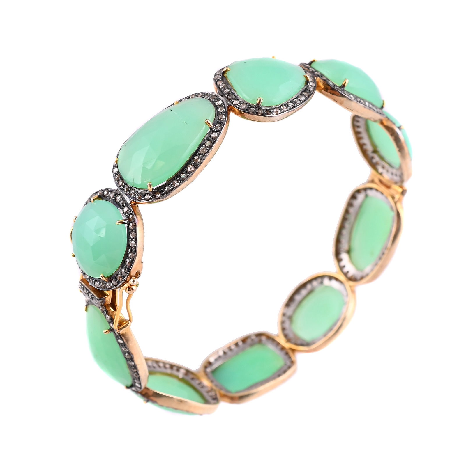 A CHRYSOPRASE AND DIAMOND BANGLE (1 of 1)