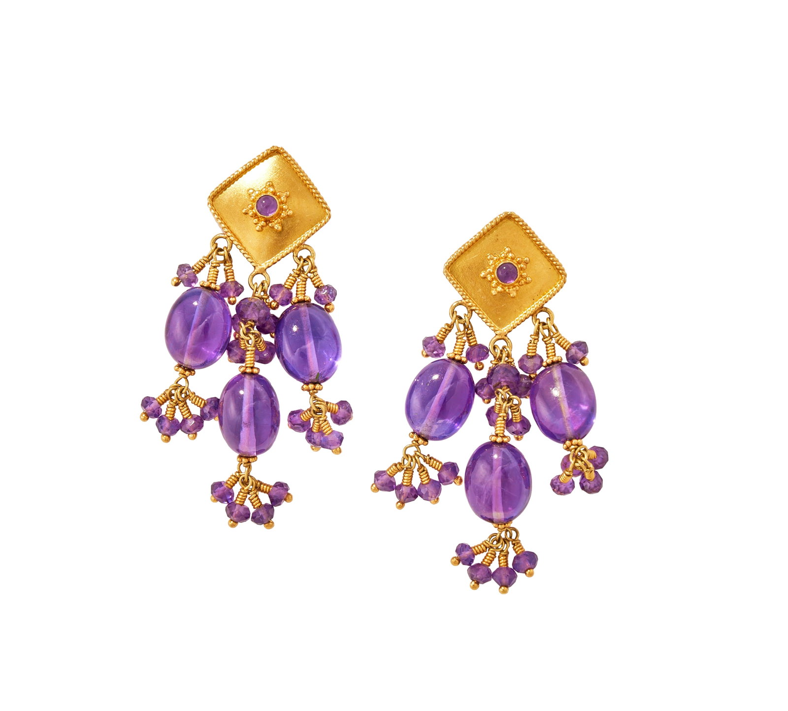 A PAIR OF AMETHYST DROP EARRINGS (1 of 2)