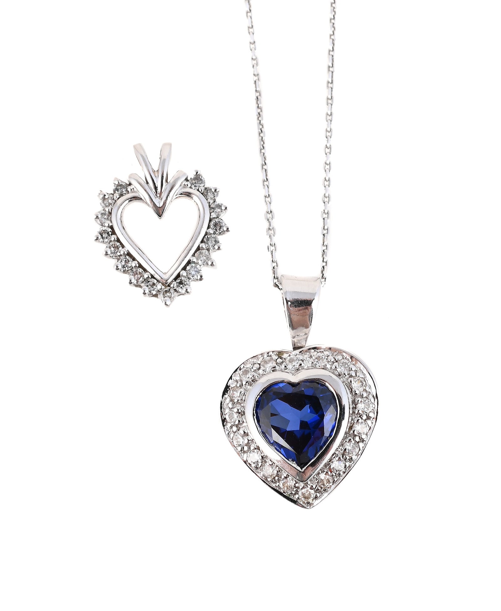 TWO DIAMOND SET HEART SHAPED PENDANTS (1 of 1)