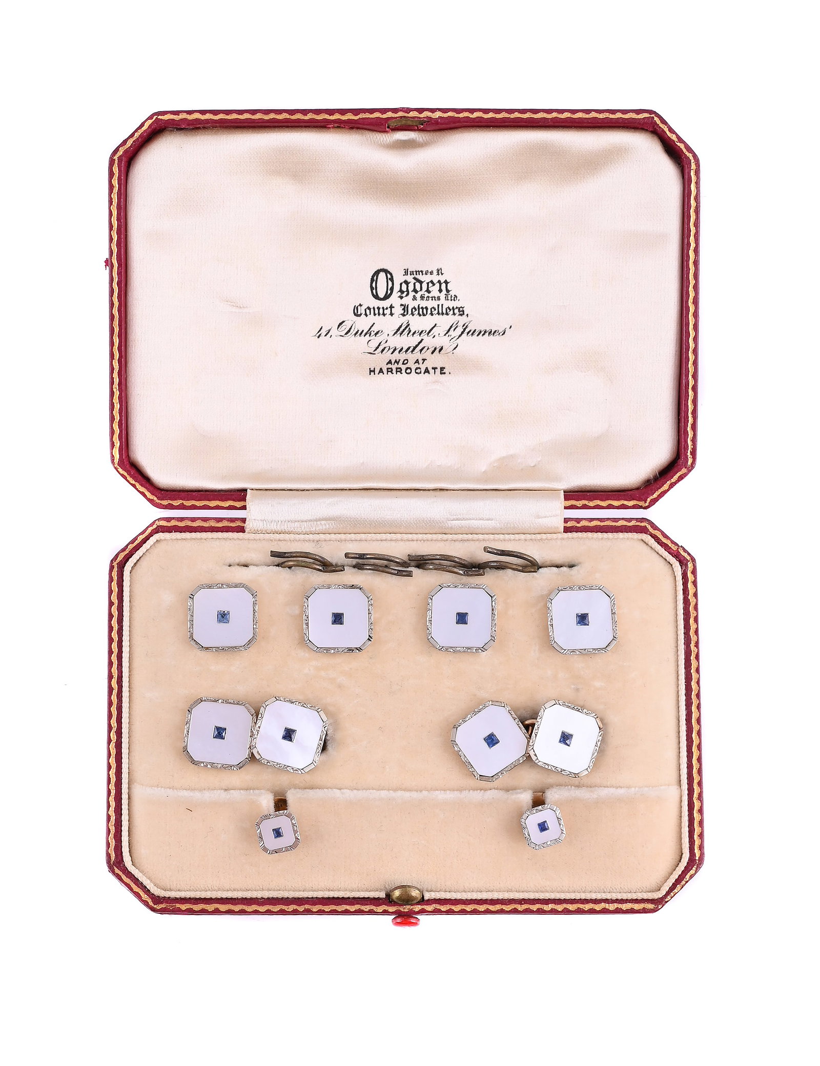 A 1930S MOTHER-OF-PEARL AND SAPPHIRE DRESS SET