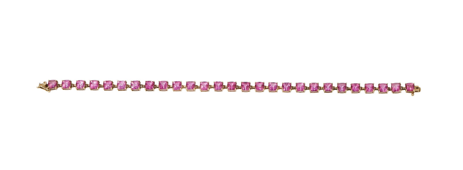 A 9 CARAT GOLD STONE SET BRACELET: A 9 CARAT GOLD STONE SET BRACELET BIRMINGHAM 2006 The bracelet with pink coated white stones, UK hallmark Size/dimensions: 20.5cm long Gross weight: 8.7 grams Provenance: The Property of a Lady of