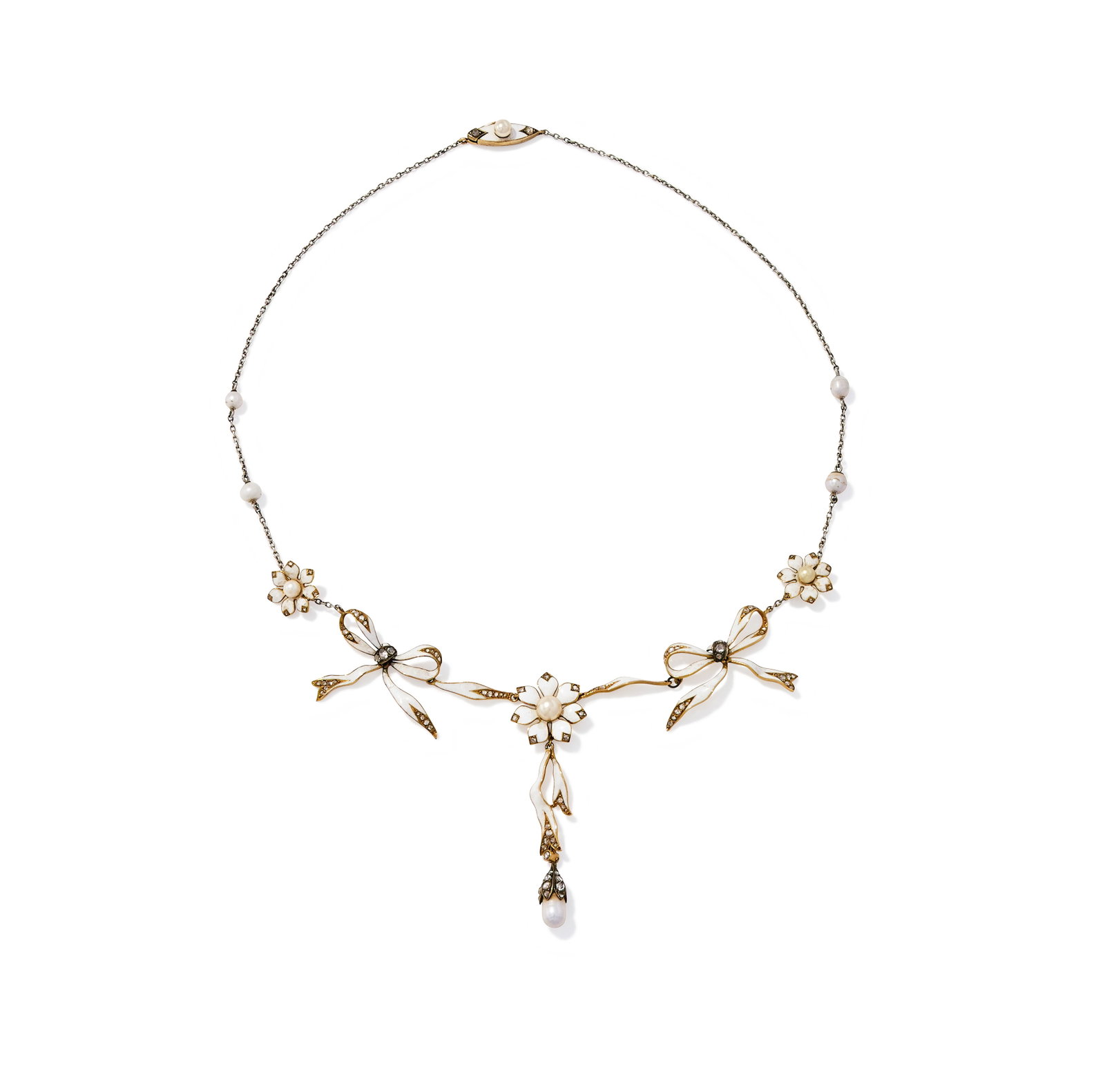AN ENAMEL, DIAMOND AND PEARL NECKLACE - 2