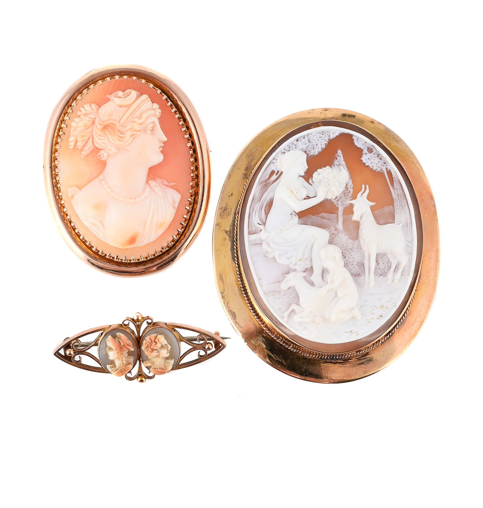 THREE SHELL CAMEO BROOCHES (1 of 1)