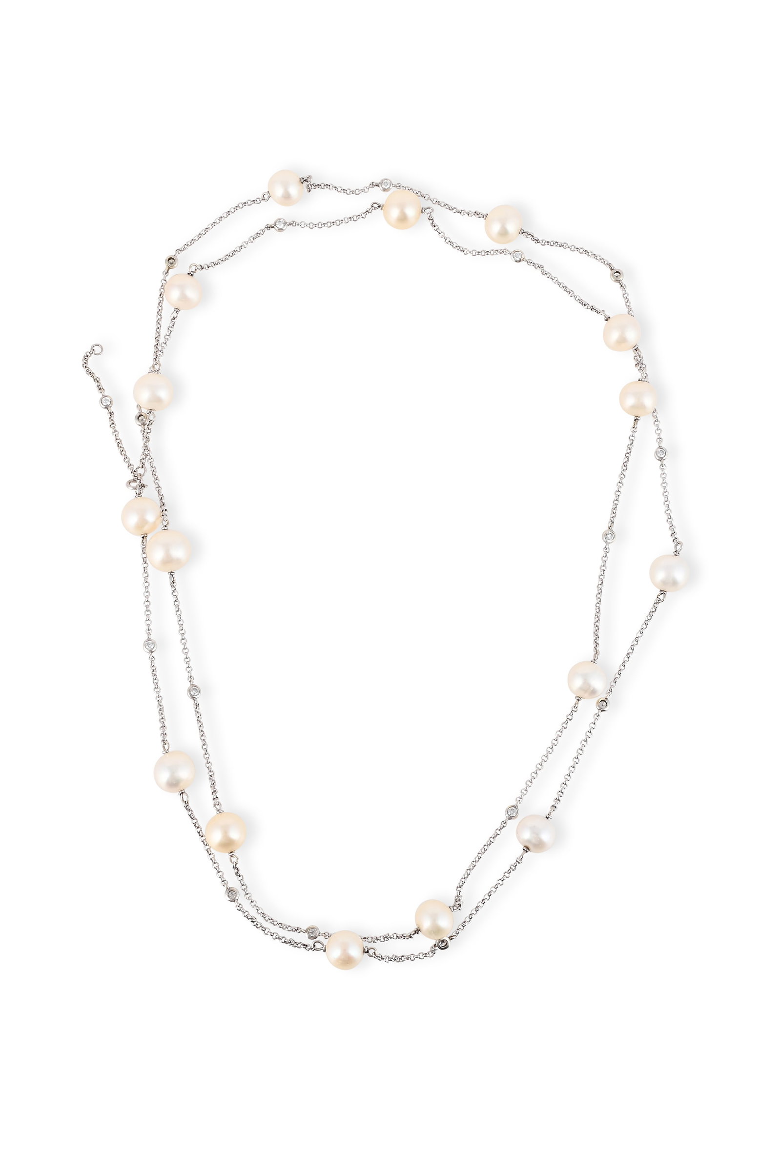 A DIAMOND AND FRESHWATER CULTURED PEARL CHAIN NECKLACE (1 of 1)