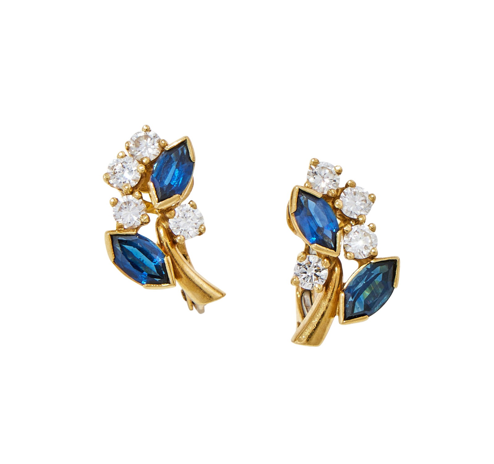 A PAIR OF SAPPHIRE AND DIAMOND SPRAY EARRINGS (1 of 2)