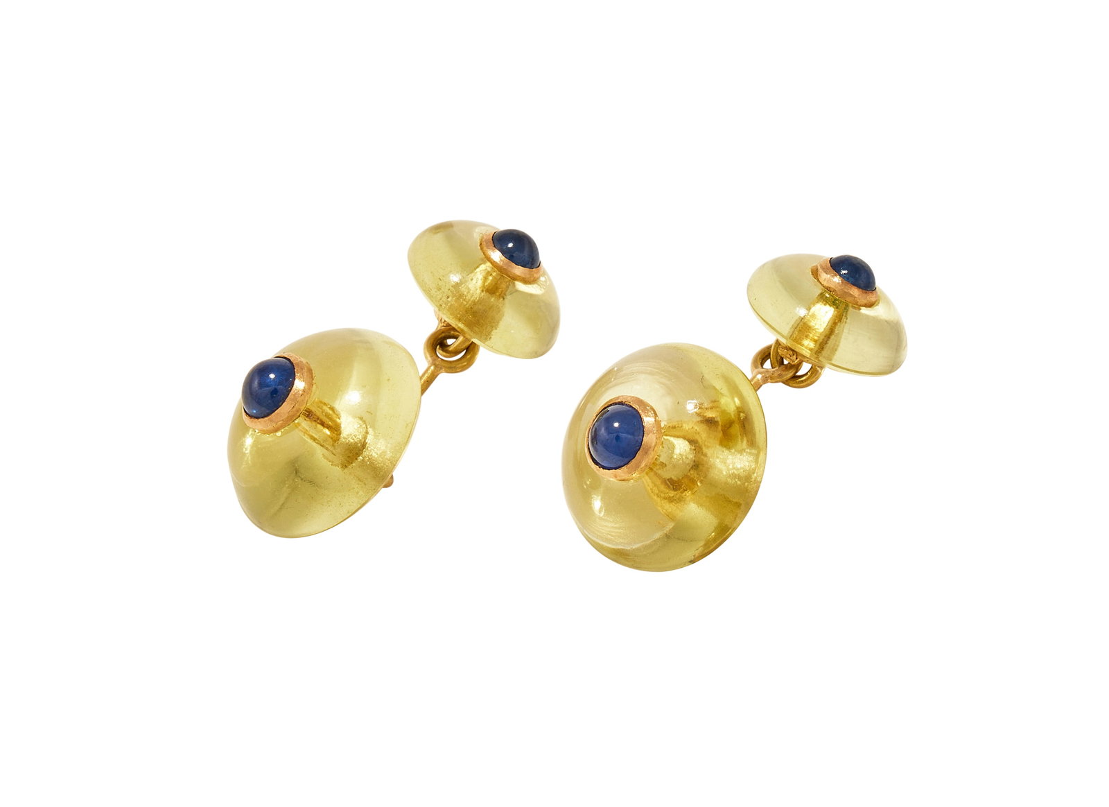 A PAIR OF LEMON QUARTZ AND SAPPHIRE CUFFLINKS - 2
