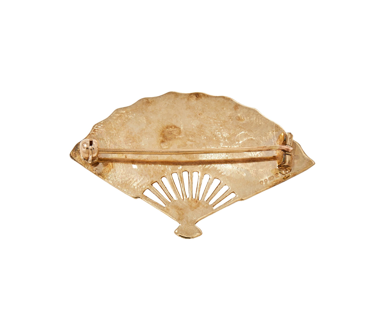 A 9 CARAT GOLD FAN BROOCH - 2