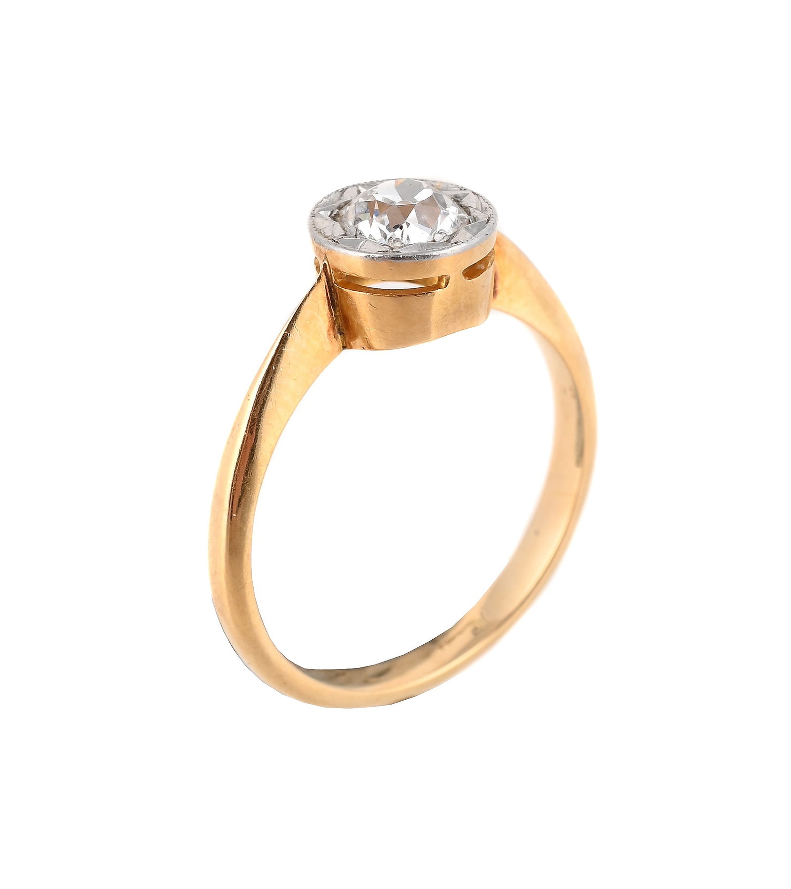 A 1920S DIAMOND SINGLE STONE RING: A 1920S DIAMOND SINGLE STONE RING The ring with an old mine cut diamond in a star setting, rubbed marks Size/dimensions: ring size N Gross weight: 3.2 gra