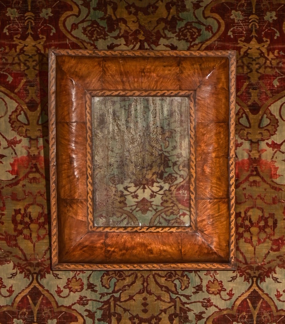 AN UNUSUAL QUEEN ANNE MAPLE AND MARQUETRY CUSHION MIRROR, CIRCA 1710 (1 of 2)