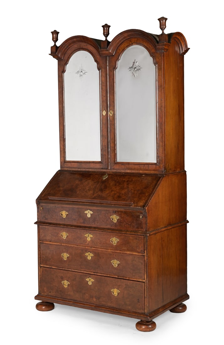 A QUEEN ANNE WALNUT AND FEATHERBANDED BUREAU BOOKCASE, CIRCA 1710 (1 of 5)