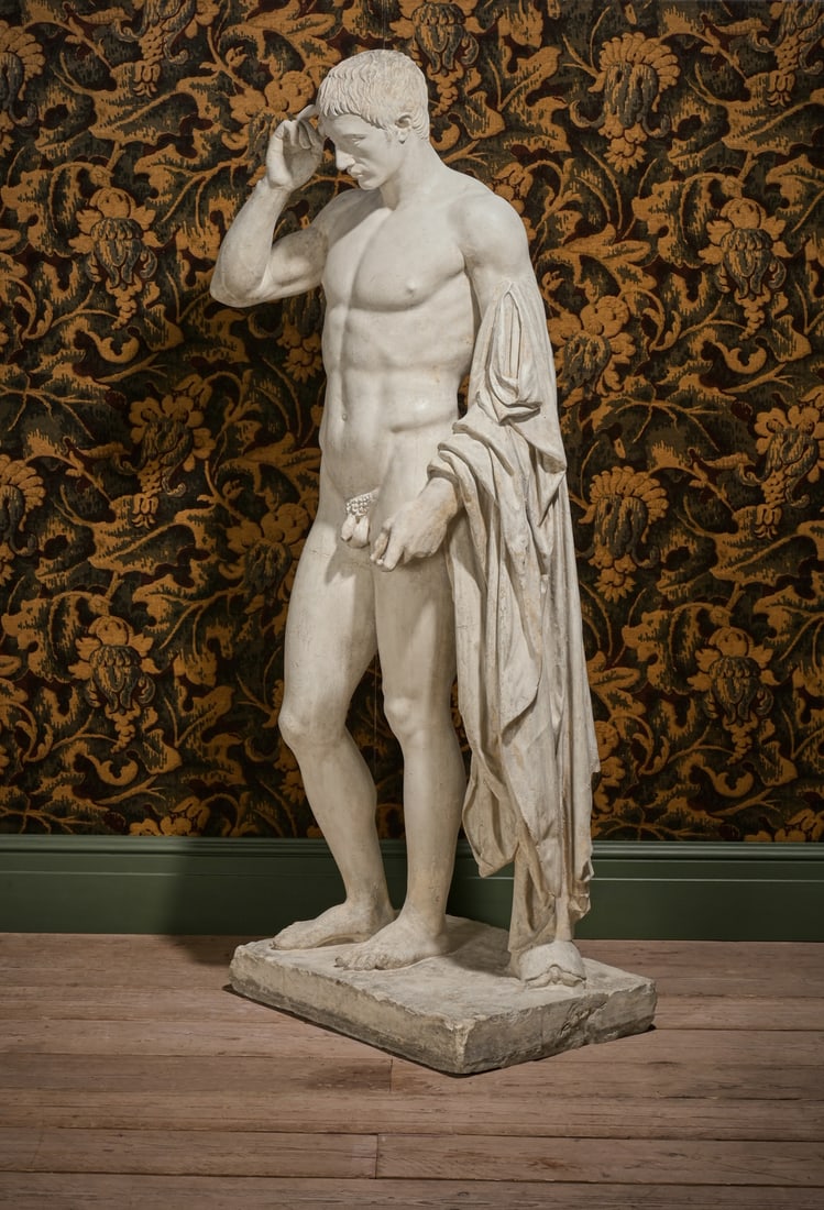 AN IMPRESSIVE LIFE SIZE PLASTER MODEL OF GERMANICUS, OR MARCUS CLAUDIUS MARCELLUS AS HERMES LOGIOUS: AN IMPRESSIVE LIFE SIZE PLASTER MODEL OF GERMANICUS, OR MARCUS CLAUDIUS MARCELLUS AS HERMES LOGIOS AFTER THE ANTIQUE, PROBABLY EARLY 19TH CENTURY Modelled nude and standing contrapposto, the right arm