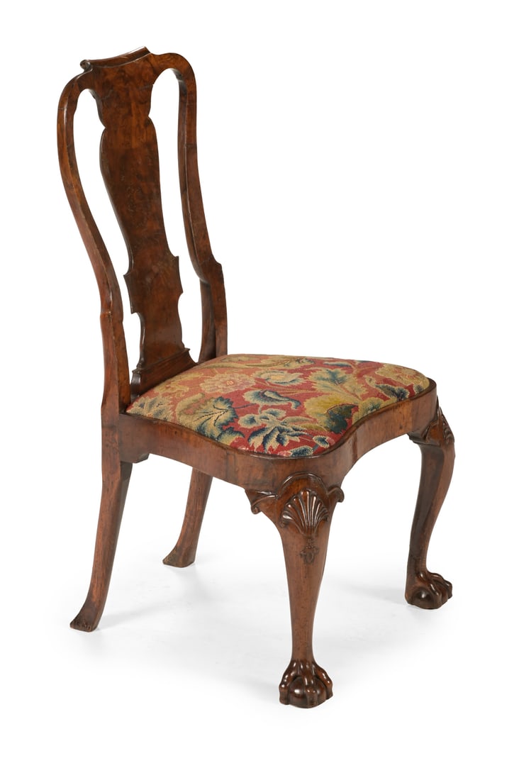 A GEORGE II WALNUT AND NEEDLEWORK UPHOLSTERED CHAIR, IN THE MANNER OF GILES GRENDEY, CIRCA 1730 (1 of 3)