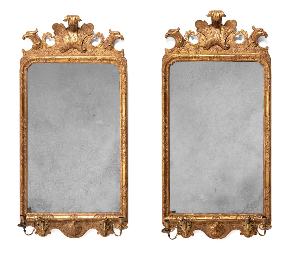 A FINE AND RARE PAIR OF GEORGE I GILT GESSO GIRANDOLE MIRRORS, CIRCA 1725 (1 of 7)