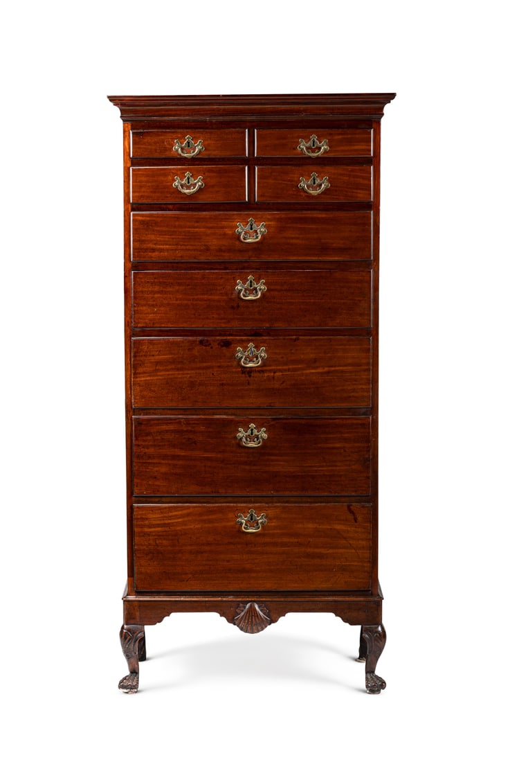 A GEORGE II MAHOGANY TALL CHEST OF DRAWERS, IRISH, CIRCA 1750 (1 of 4)