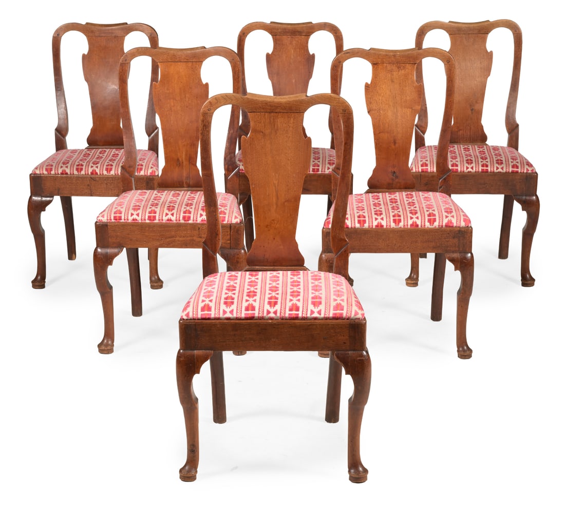 A SET OF SIX GEORGE II SOLID WALNUT CHAIRS, CIRCA 1735 (1 of 4)