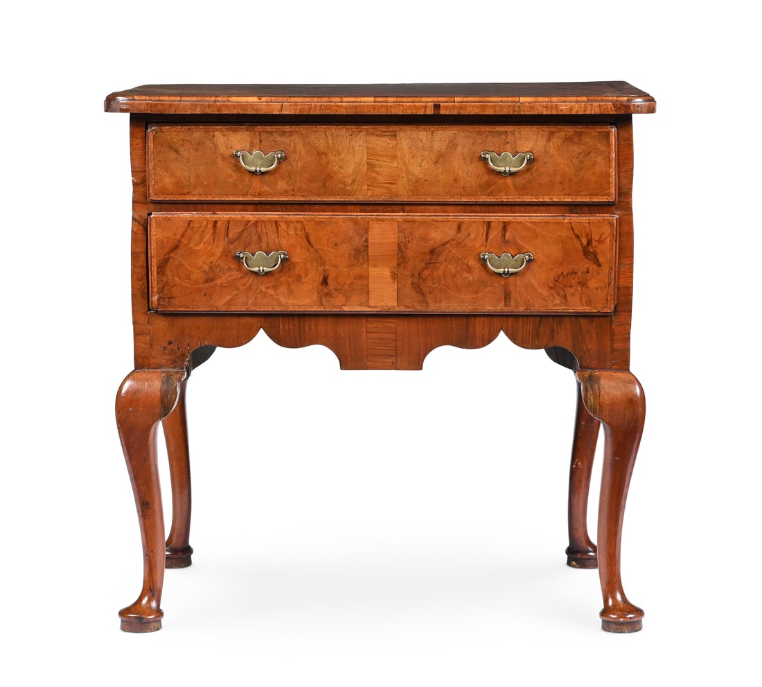 A GEORGE II WALNUT AND FEATHERBANDED SIDE TABLE OR LOWBOY, CIRCA 1740: A GEORGE II WALNUT AND FEATHERBANDED SIDE TABLE OR LOWBOYCIRCA 174071cm high, 71cm wide, 51cm deep
