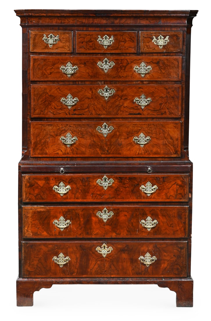 A GEORGE II WALNUT CHEST ON CHEST, CIRCA 1750 (1 of 3)