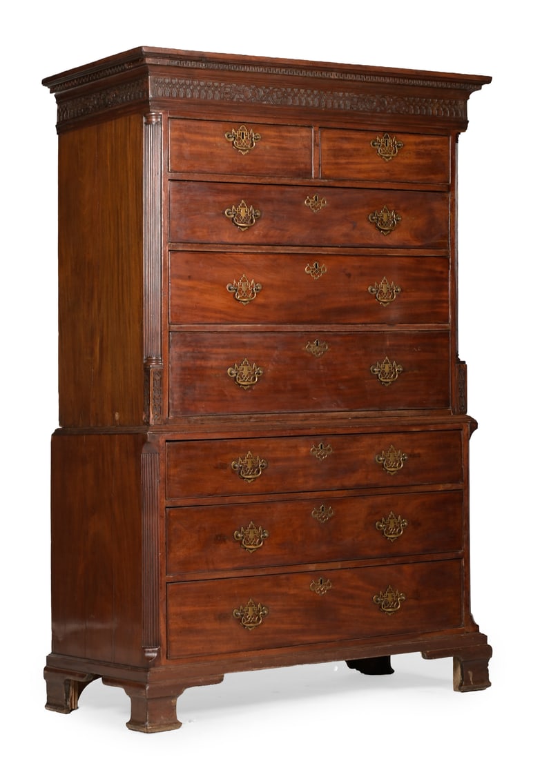 A GEORGE II MAHOGANY SECRETAIRE CHEST ON CHEST, CIRCA 1750 (1 of 3)