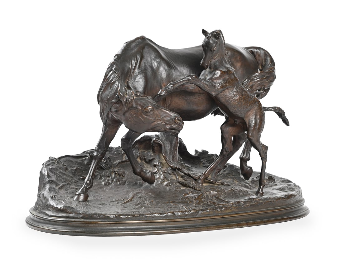 PIERRE JULES MÊNE (1810-1879), A BRONZE ANIMALIER GROUP 'JUMENT ARABE ET SON POULAIN' (1 of 3)