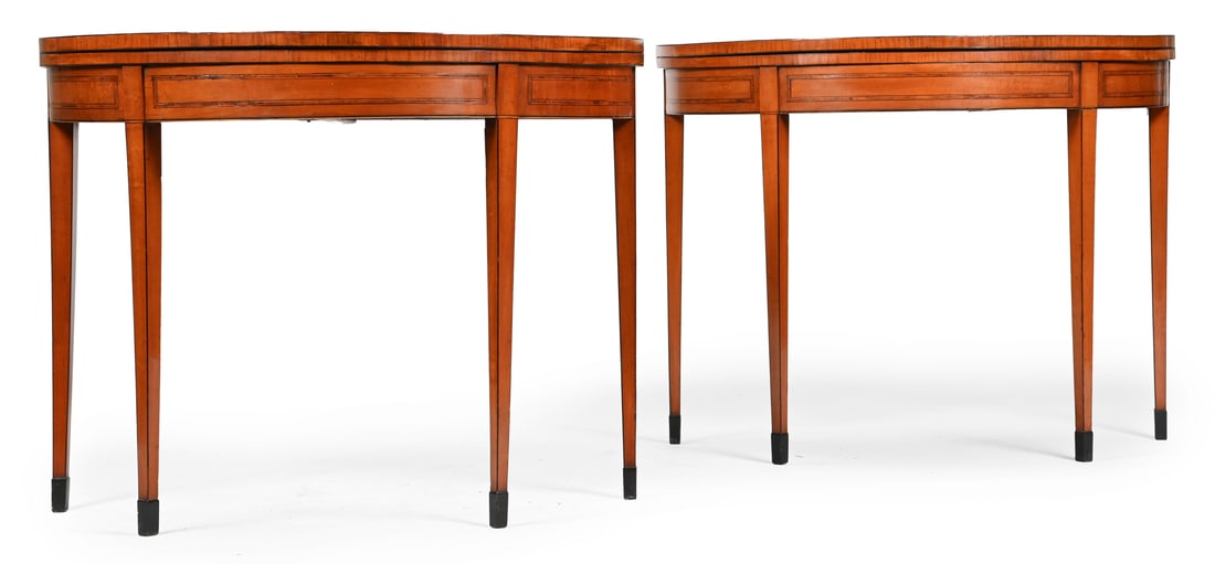 A PAIR OF GEORGE III SATINWOOD AND CROSSBANDED CARD TABLES, CIRCA 1790 (1 of 4)