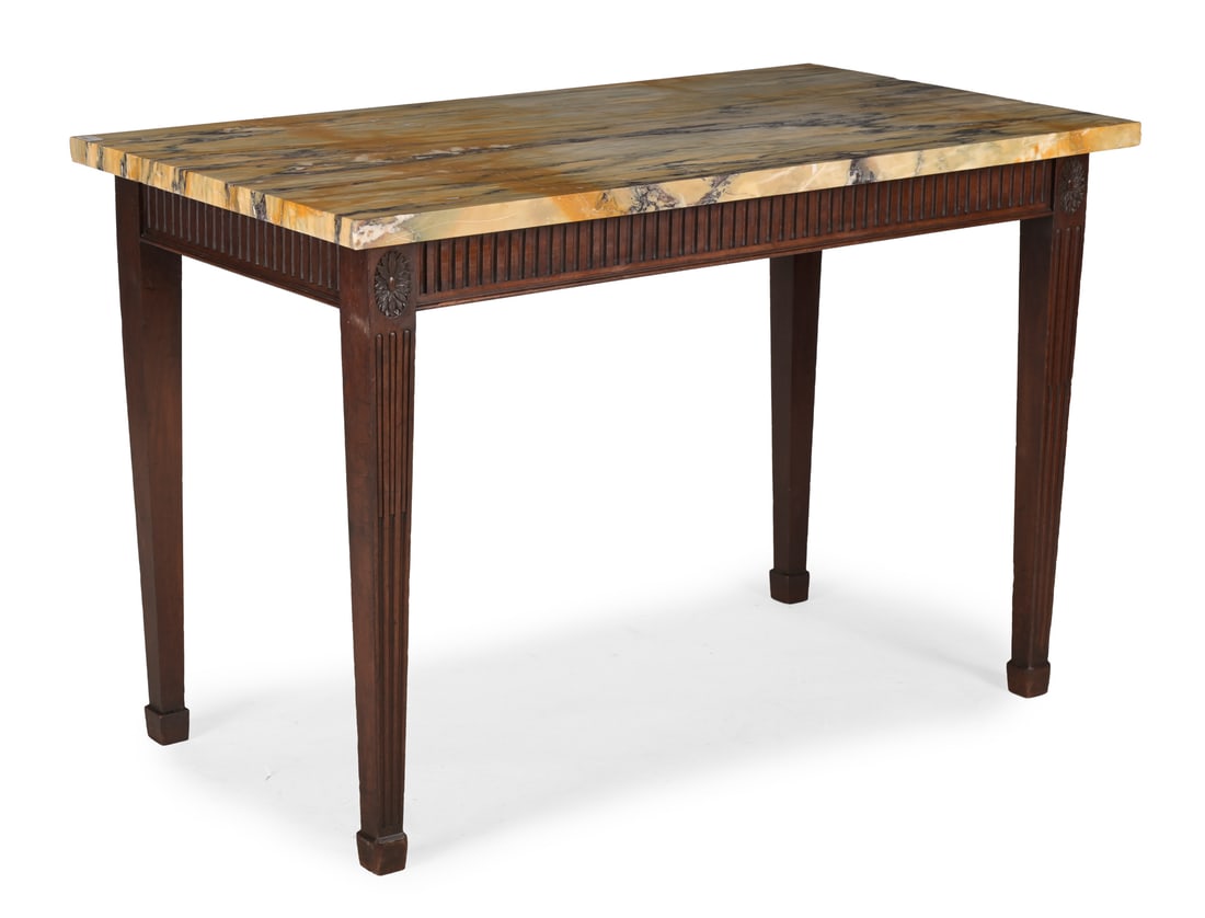 A MAHOGANY AND MARBLE TOPPED SIDE TABLE, IN GEORGE III STYLE, SECOND HALF 19TH CENTURY (1 of 3)