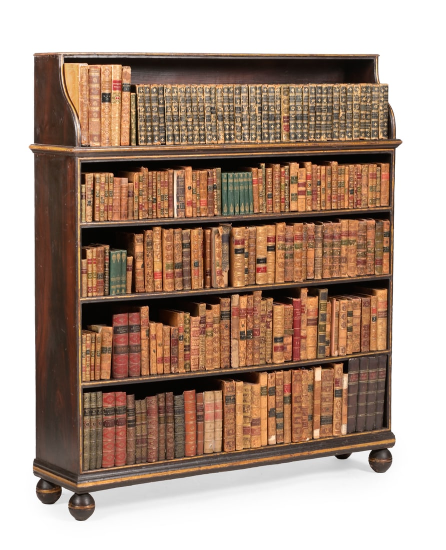 A REGENCY SIMULATED ROSEWOOD AND PARCEL GILT WATERFALL BOOKCASE, CIRCA 1820 (1 of 3)