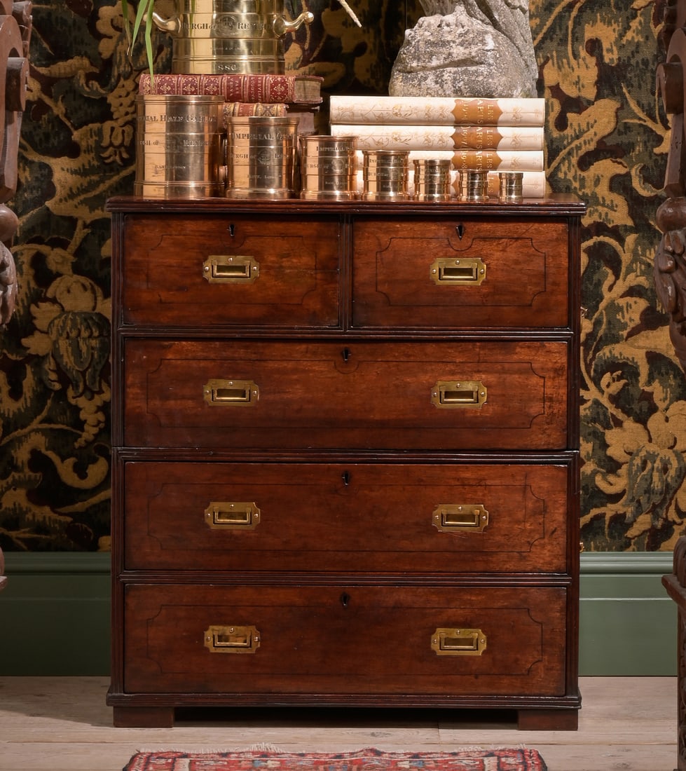 Y A MAHOGANY CAMPAIGN CHEST OF DRAWERS, CIRCA 1820 (1 of 4)