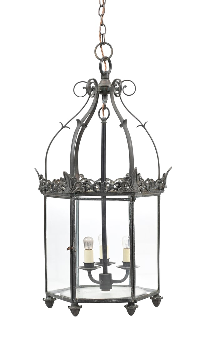 A BRONZE OCTAGONAL HALL LANTERN, IN REGENCY STYLE, 19TH CENTURY (1 of 2)
