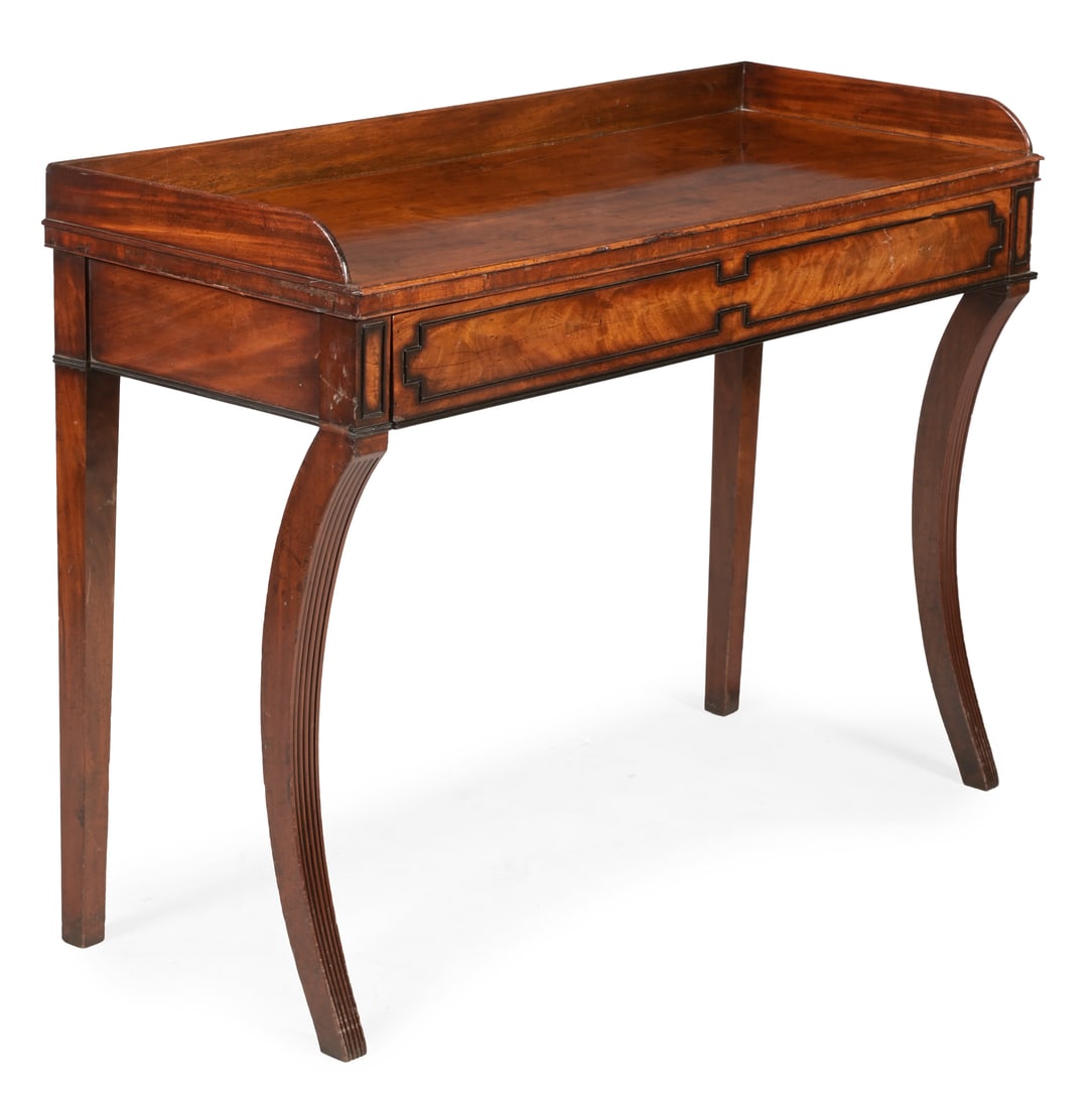 A REGENCY MAHOGANY SERVING TABLE, CIRCA 1820: A REGENCY MAHOGANY SERVING TABLE CIRCA 1820 With ebonised moulding to the drawer front98cm high, 131cm wide, 53cm deep