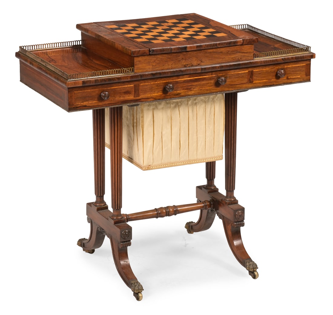 Y A REGENCY ROSEWOOD AND BRASS MOUNTED GAMES TABLE, CIRCA 1820 (1 of 5)