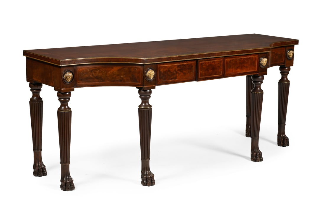 A REGENCY MAHOGANY, BRONZE AND BRASS MOUNTED BREAKFRONT SERVING OR CONSOLE TABLE, CIRCA 1815 (1 of 5)