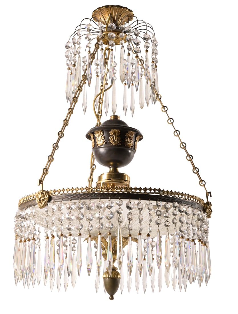 A BRASS MOUNTED CUT GLASS HANGING LIGHT, EARLY 19TH CENTURY (1 of 4)