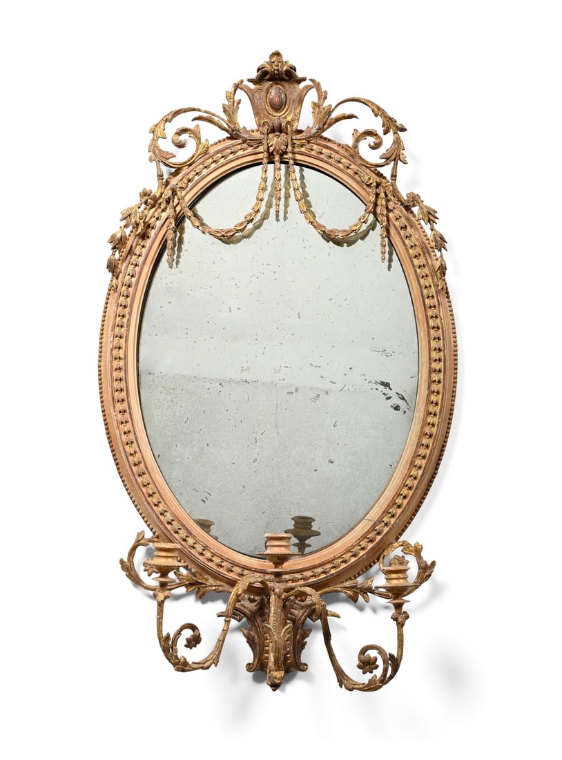 A CARVED GILTWOOD AND GESSO OVAL GIRANDOLE MIRROR, FIRST HALF 19TH CENTURY (1 of 3)