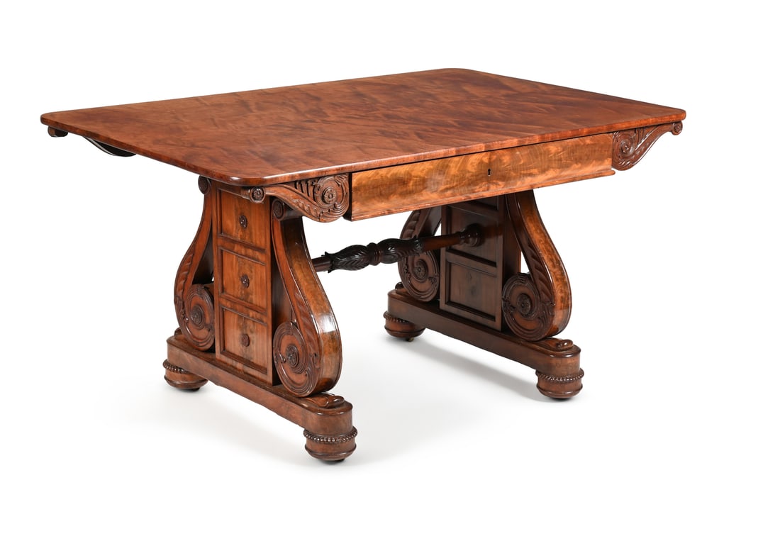 A LOUIS PHILIPPE FIGURED MAHOGANY LIBRARY TABLE, CIRCA 1830 (1 of 4)