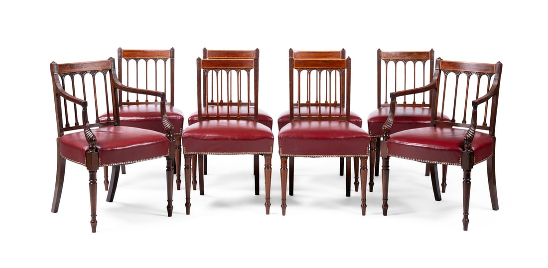 A SET OF EIGHT GEORGE IV MAHOGANY DINING CHAIRS, IN THE MANNER OF GILLOWS, CIRCA 1830 (1 of 4)