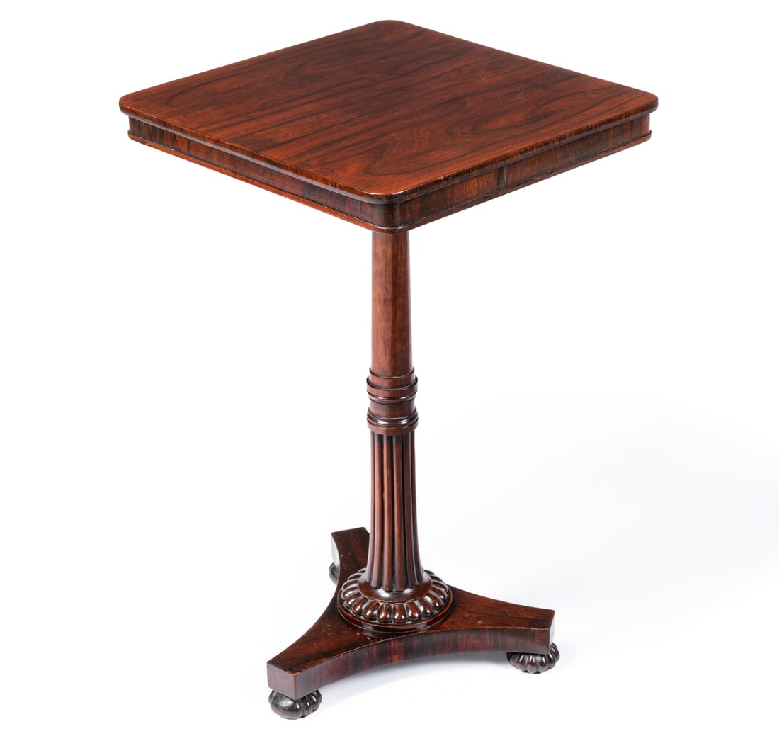Y A REGENCY ROSEWOOD OCCASIONAL TABLE, IN THE MANNER OF GILLOWS, CIRCA 1820: Y A REGENCY ROSEWOOD OCCASIONAL TABLEIN THE MANNER OF GILLOWS, CIRCA 1820With a written label to the underside for 'MALLET'72cm high, 44.5cm wide, 44cm deep ϒ Indicates that this lot may be subje