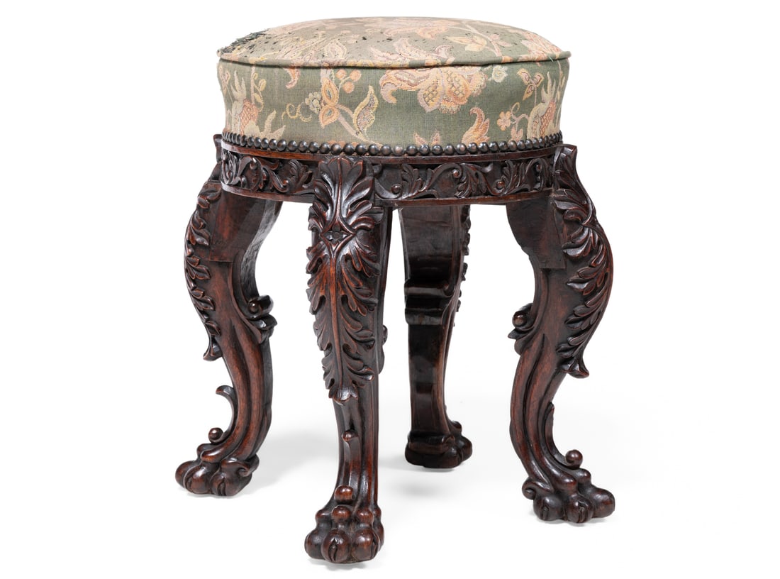 Y A N ANGLO INDIAN EXOTIC HARDWOOD AND UPHOLSTERED STOOL, 19TH CENTURY (1 of 4)