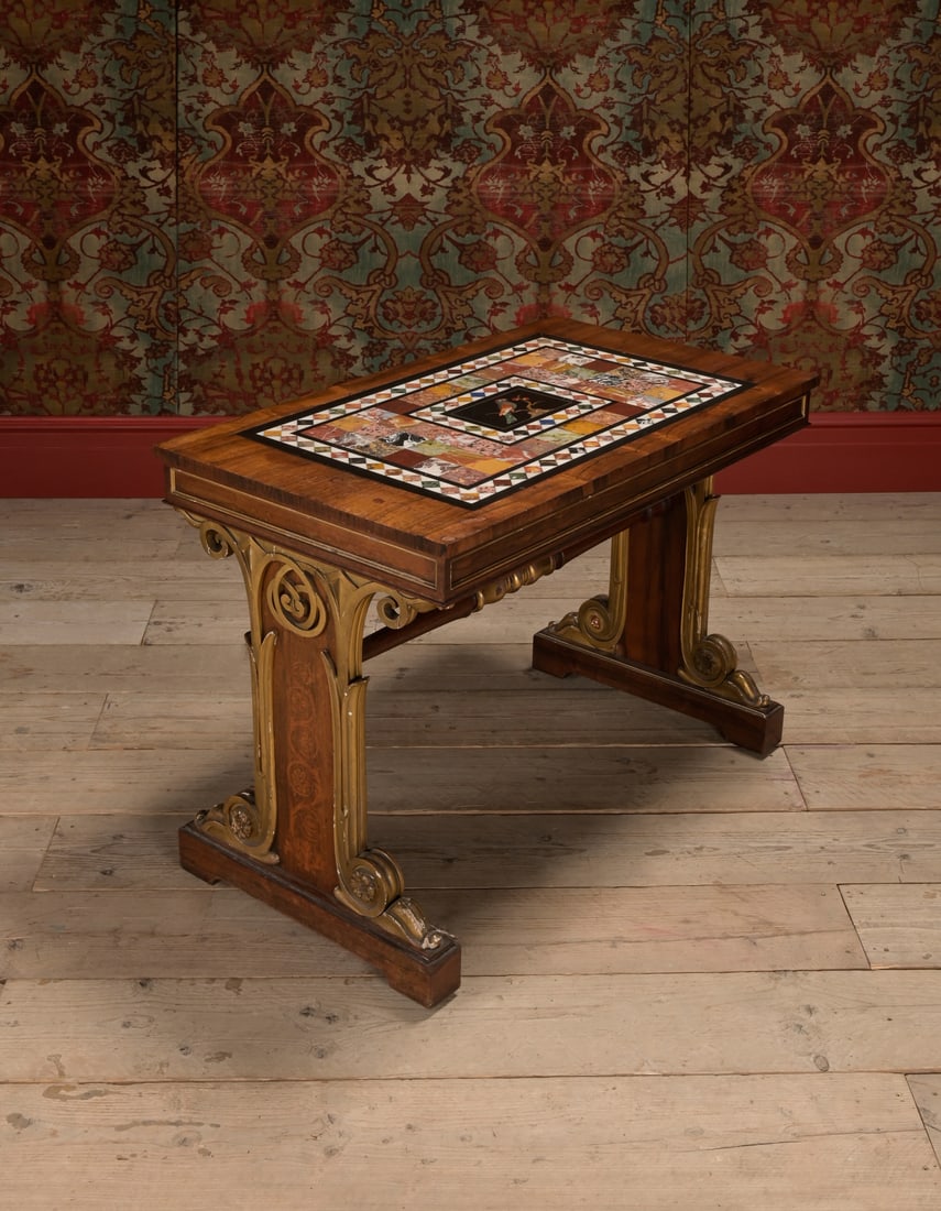 Y A GEORGE IV ROSEWOOD, PARCEL GILT AND SPECIMEN MARBLE CENTRE TABLE, CIRCA 1830 (1 of 5)