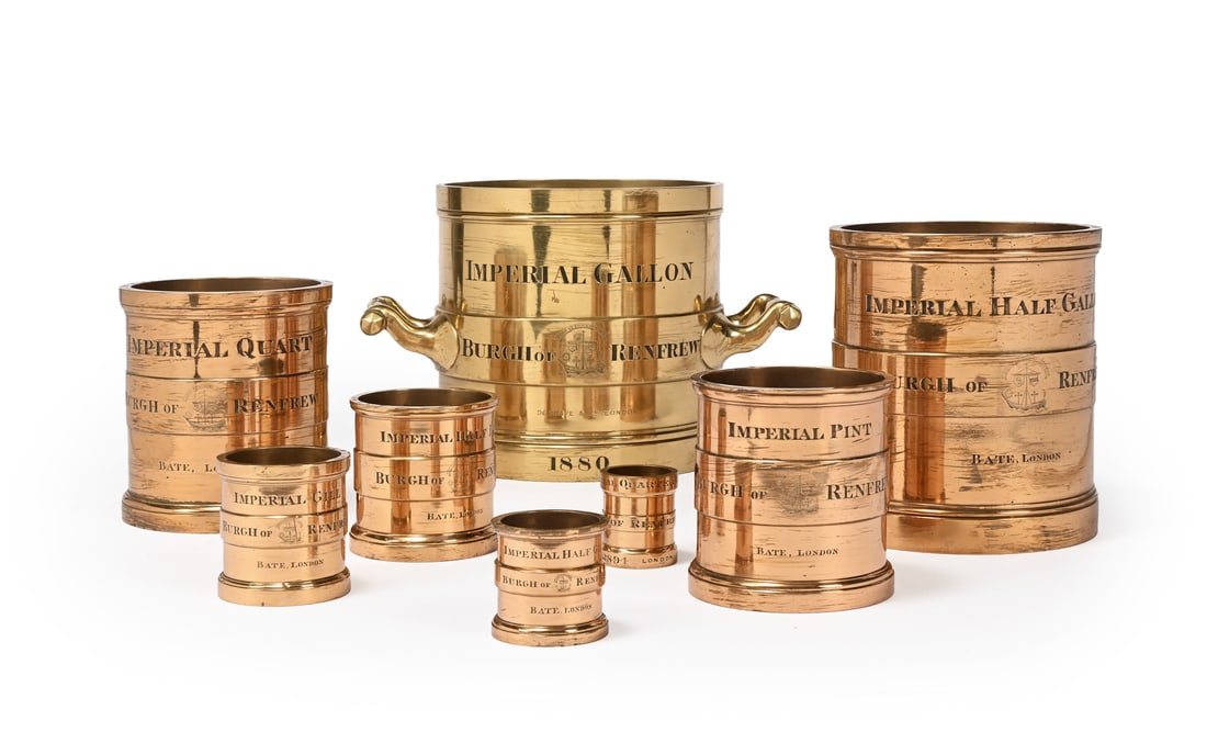 ROYAL BURGH OF RENFREW, AVICTORIAN CASED SET OF BELL METAL IMPERIAL MEASURES, LATE 19TH (1 of 8)