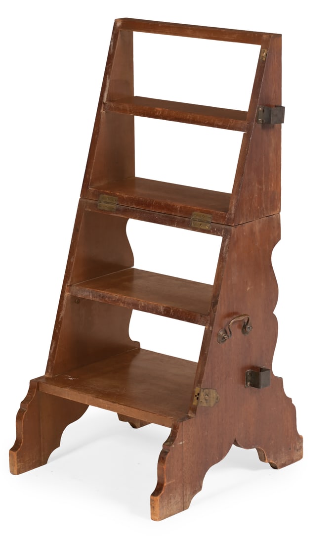 AN UNUSUAL SET OF MAHOGANY METAMORPHIC LIBRARY STEPS, 19TH CENTURY (1 of 3)