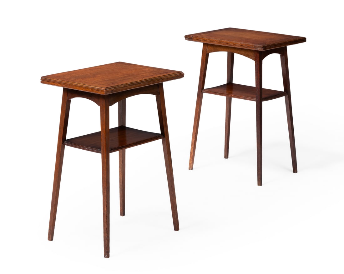 A PAIR OF ARTS & CRAFTS OAK TWO TIER OCCASIONAL CARD TABLES, LATE 19TH CENTURY (1 of 6)