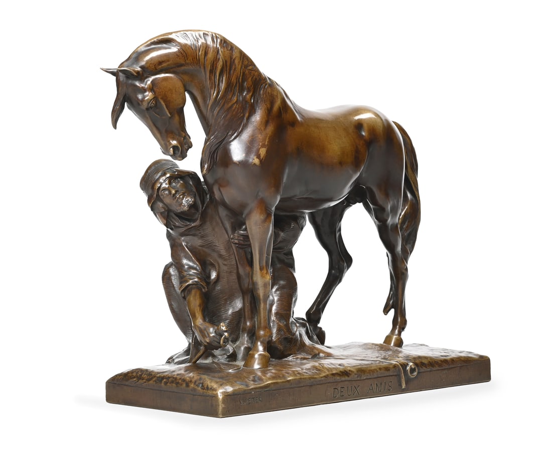 VICTOR PETER, AN EQUESTRIAN BRONZE 'DEUX AMIS', CAST BY SUSSE FRERES, LATE 19TH CENTURY (1 of 3)